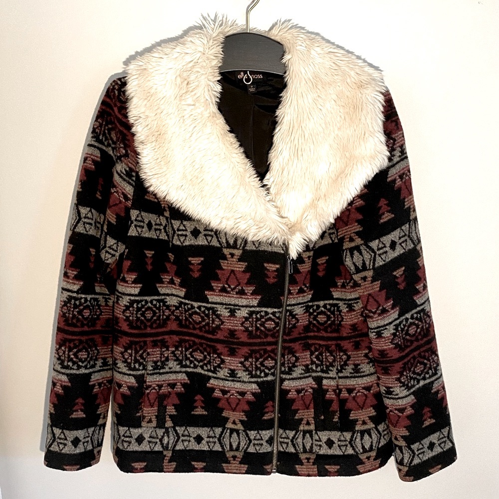 Ella Moss Faux Fur Aztec Wool Blend Jacket sz M